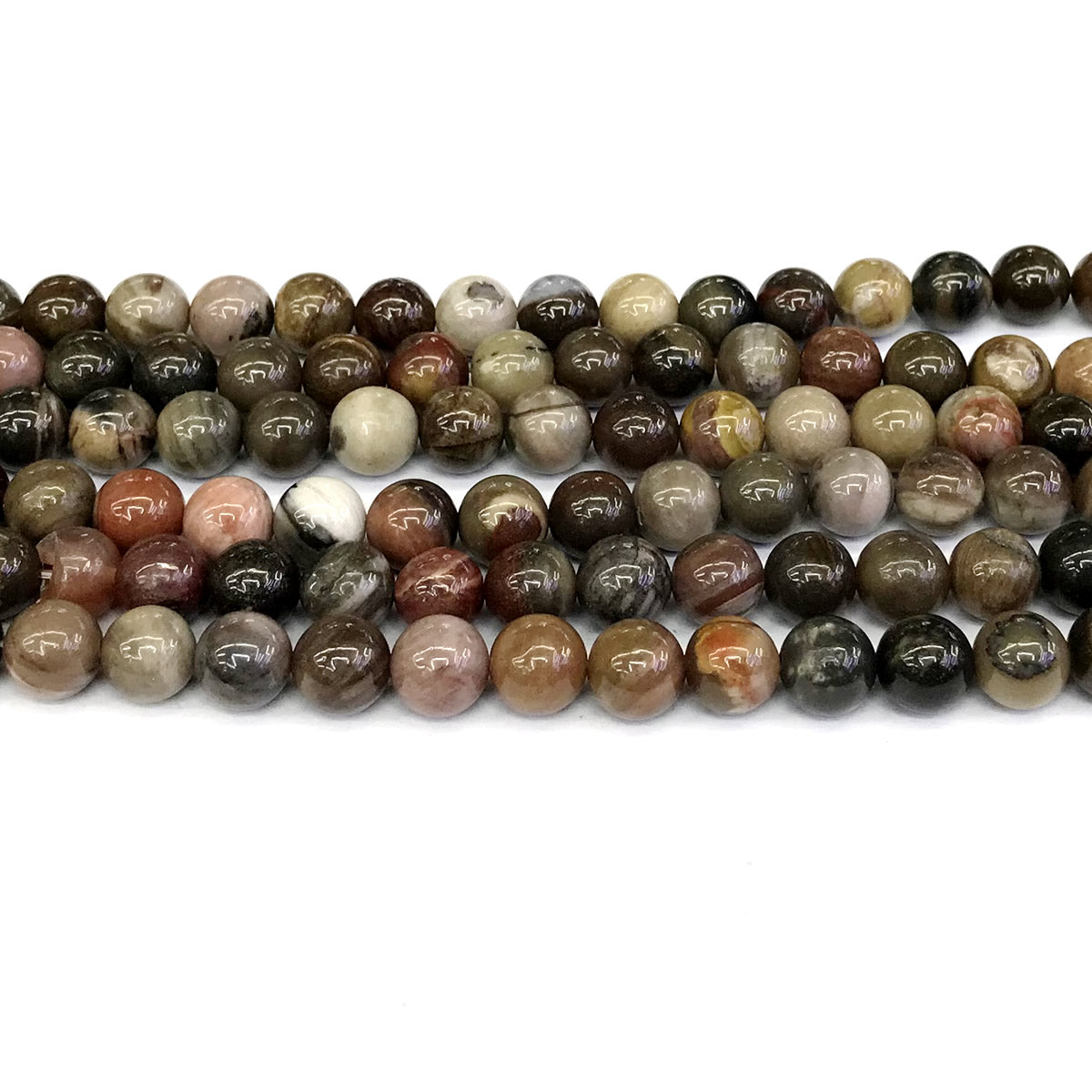 CJP218 Petrified Wood Jasper Beads Smooth Round 8mm 15" Strand