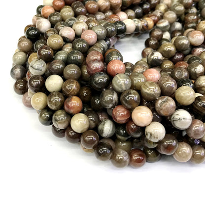 CJP218 Petrified Wood Jasper Beads Smooth Round 8mm 15" Strand