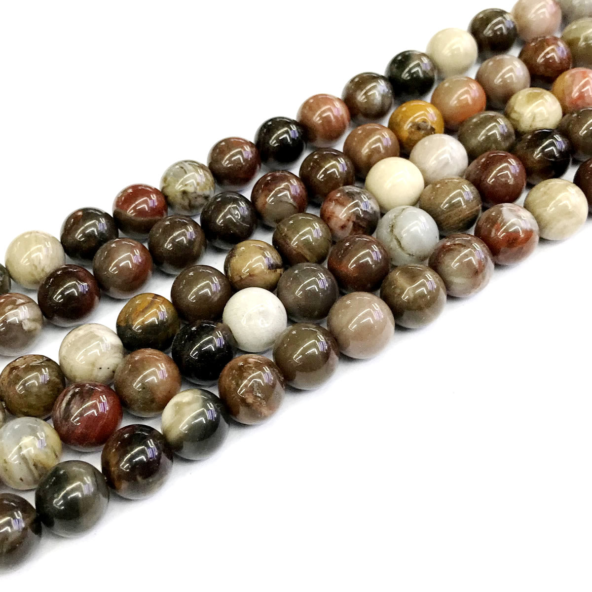 CJP219 Petrified Wood Jasper Beads Smooth Round 10mm 15" Strand