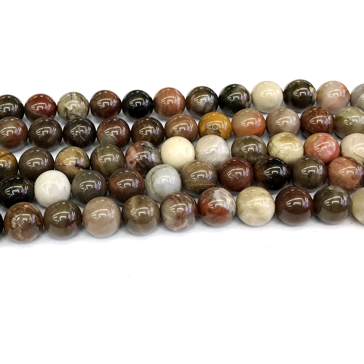 CJP219 Petrified Wood Jasper Beads Smooth Round 10mm 15" Strand