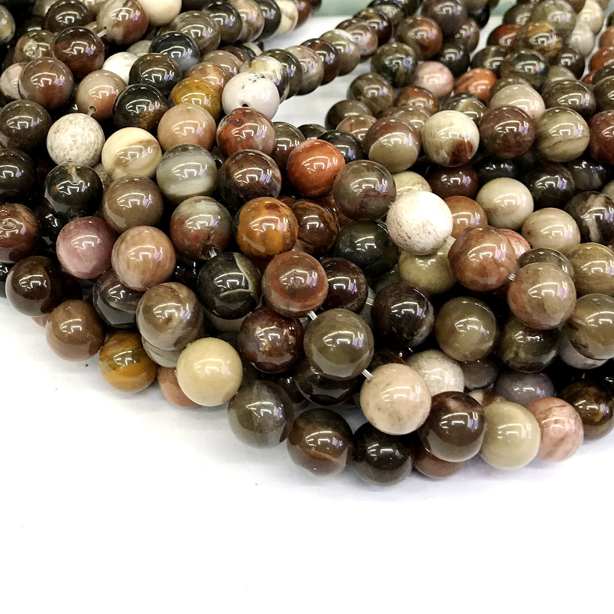 CJP219 Petrified Wood Jasper Beads Smooth Round 10mm 15" Strand