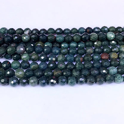 CJP22 Indian Blood Jasper Beads Faceted Round 6mm 15" Strand