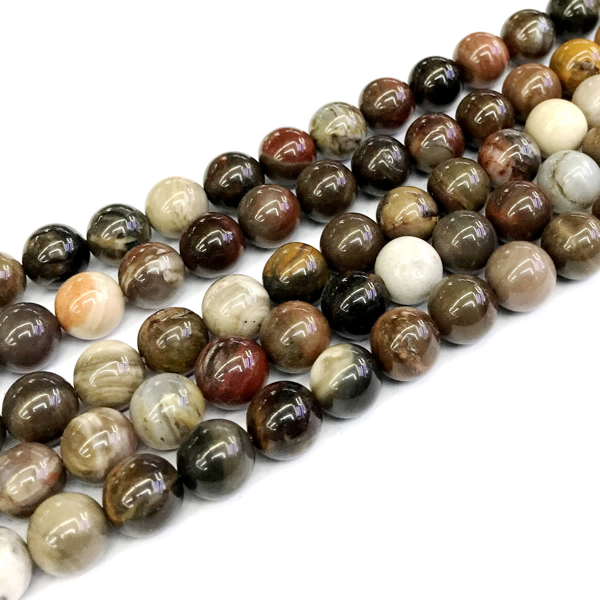 CJP220 Petrified Wood Jasper Beads Smooth Round 12mm 15" Strand