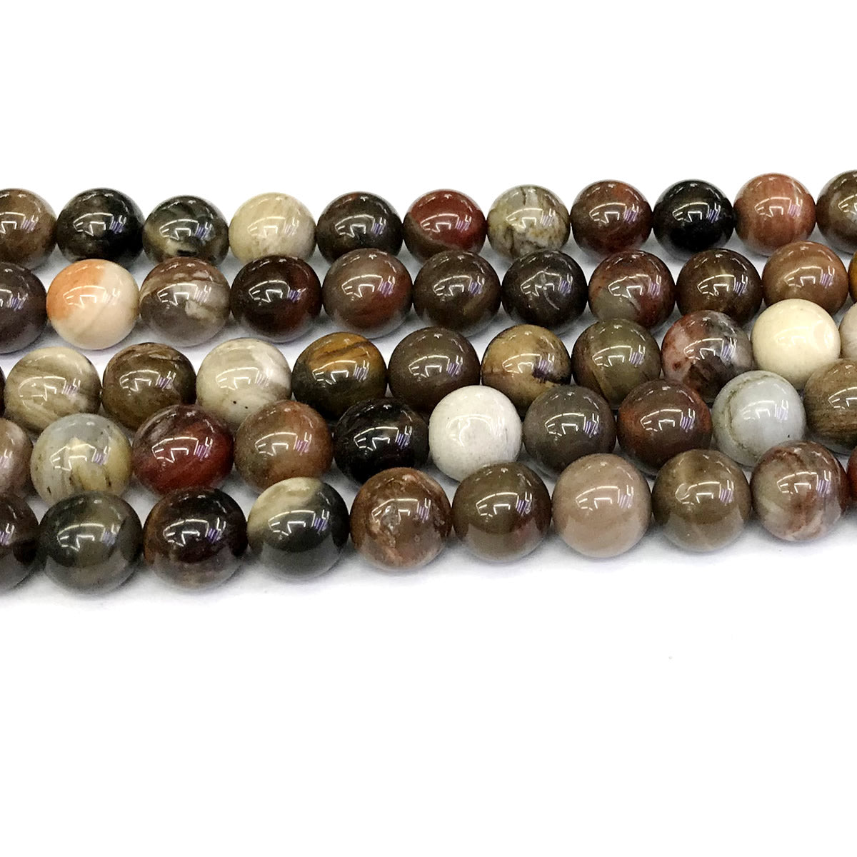 CJP220 Petrified Wood Jasper Beads Smooth Round 12mm 15" Strand