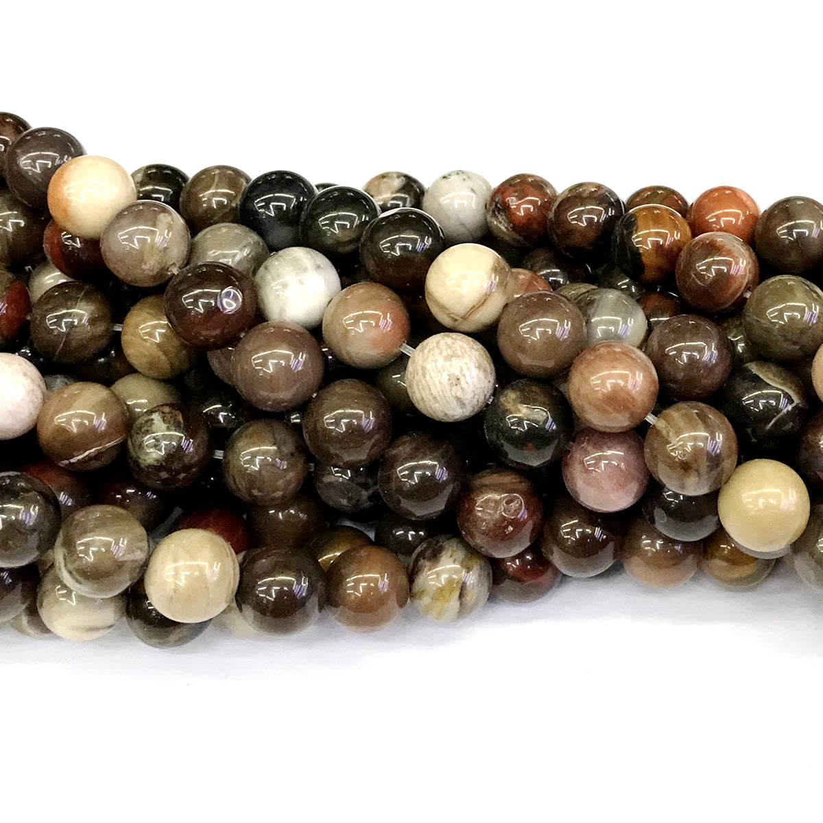 CJP220 Petrified Wood Jasper Beads Smooth Round 12mm 15" Strand