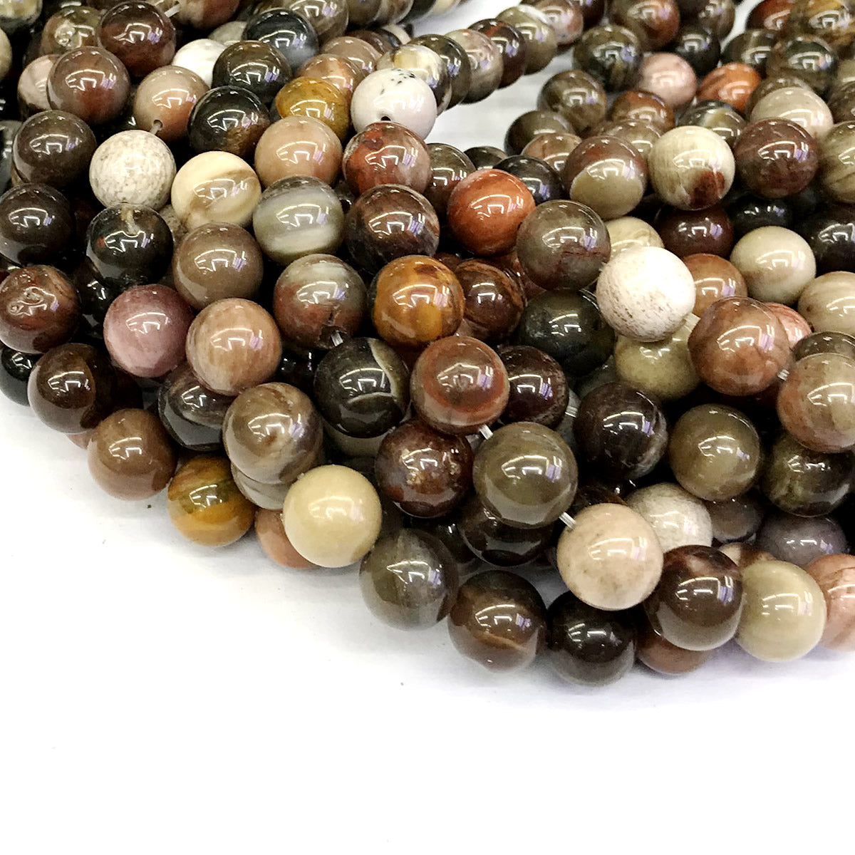 CJP220 Petrified Wood Jasper Beads Smooth Round 12mm 15" Strand