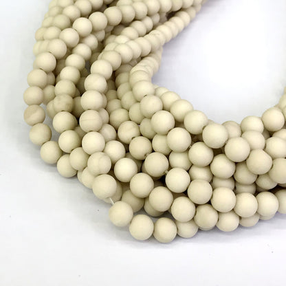 CJP225 White Fossil Jasper Beads Matte Round 6mm 15" Strand