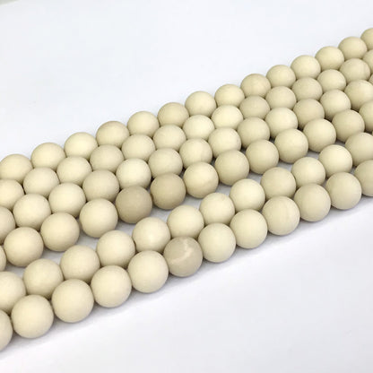 CJP226 White Fossil Jasper Beads Matte Round 8mm 15" Strand