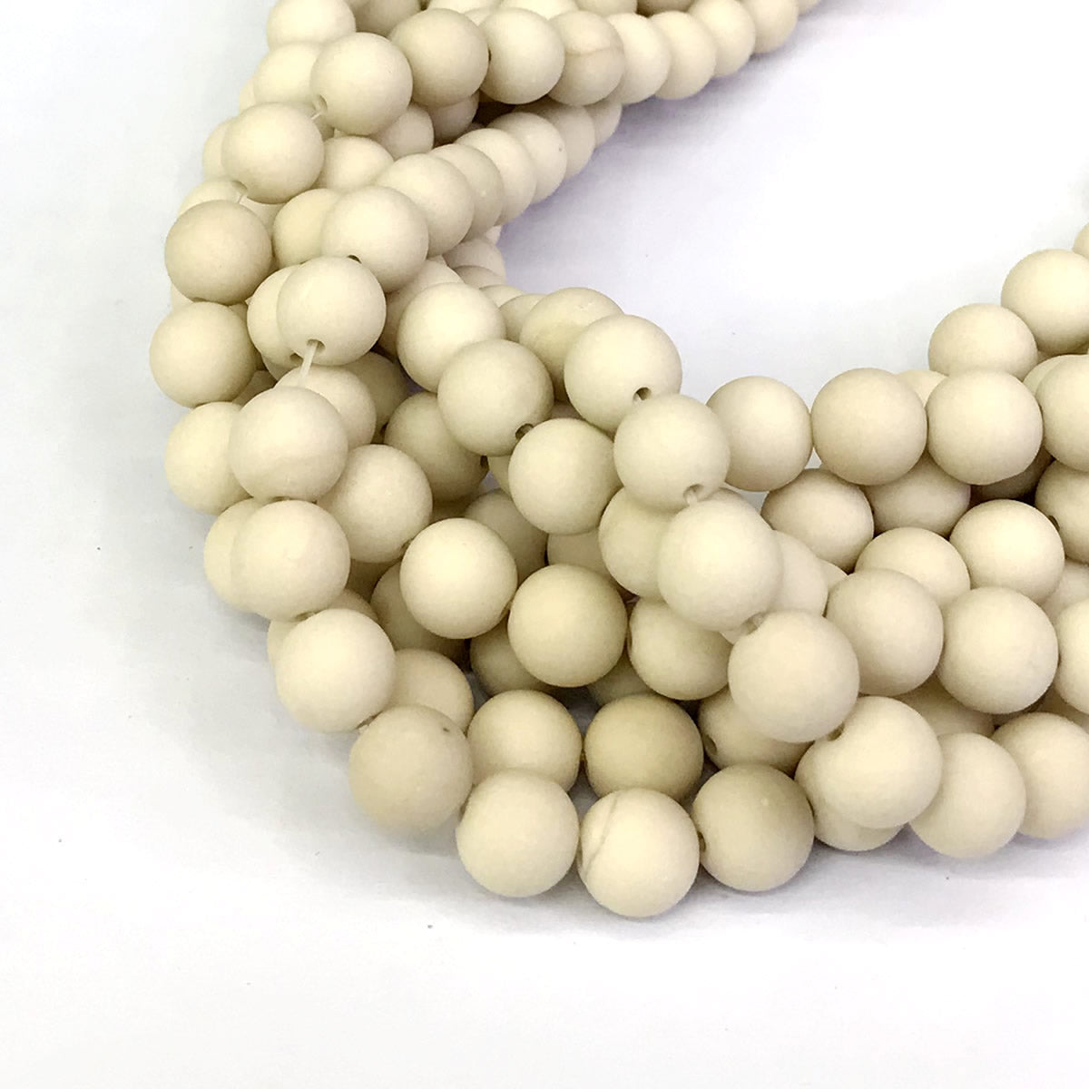 CJP227 White Fossil Jasper Beads Matte Round 10mm 15" Strand