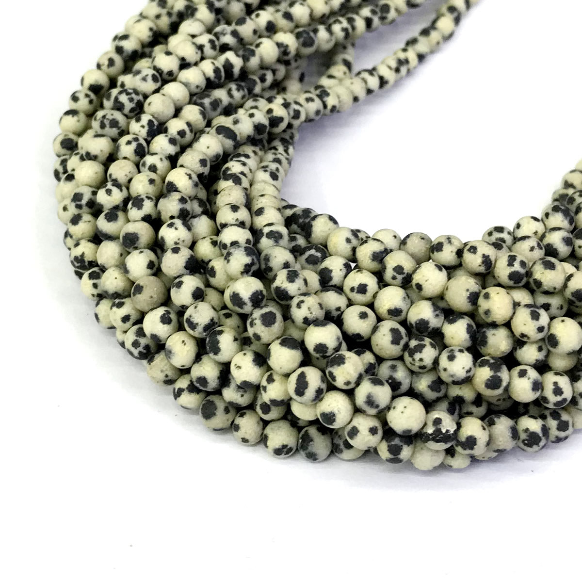 CJP232 Dalmatian Jasper Beads Matte Round 4mm 15" Strand