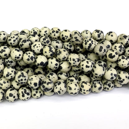 CJP235 Dalmatian Jasper Beads Matte Round 10mm 15" Strand