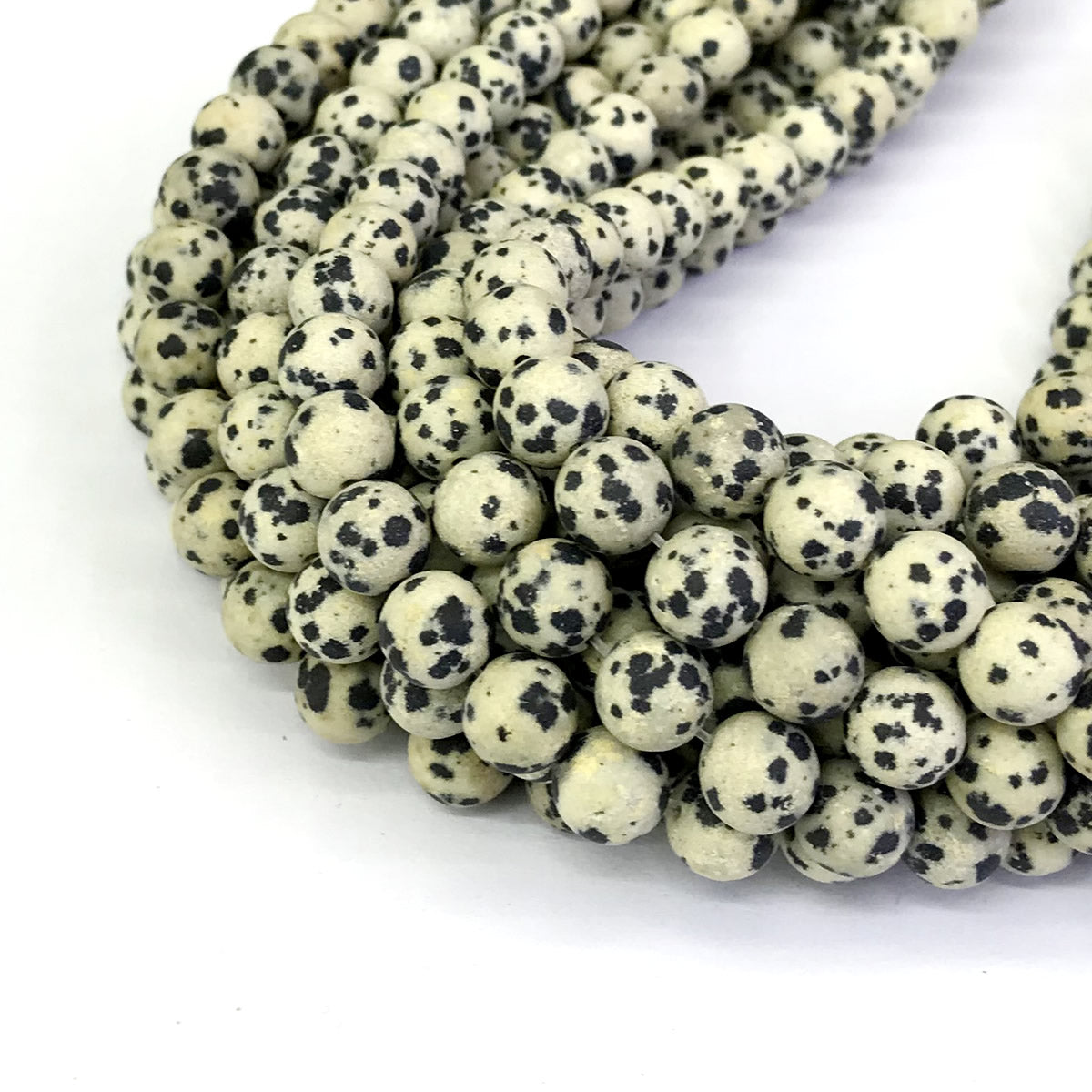 CJP235 Dalmatian Jasper Beads Matte Round 10mm 15" Strand