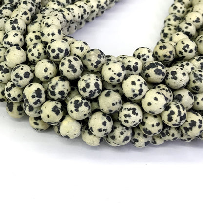 CJP236 Dalmatian Jasper Beads Matte Round 12mm 15" Strand