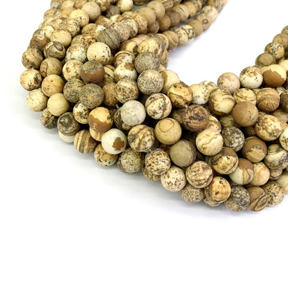 CJP242 Picture Jasper Beads Matte Round 8mm 15" Strand