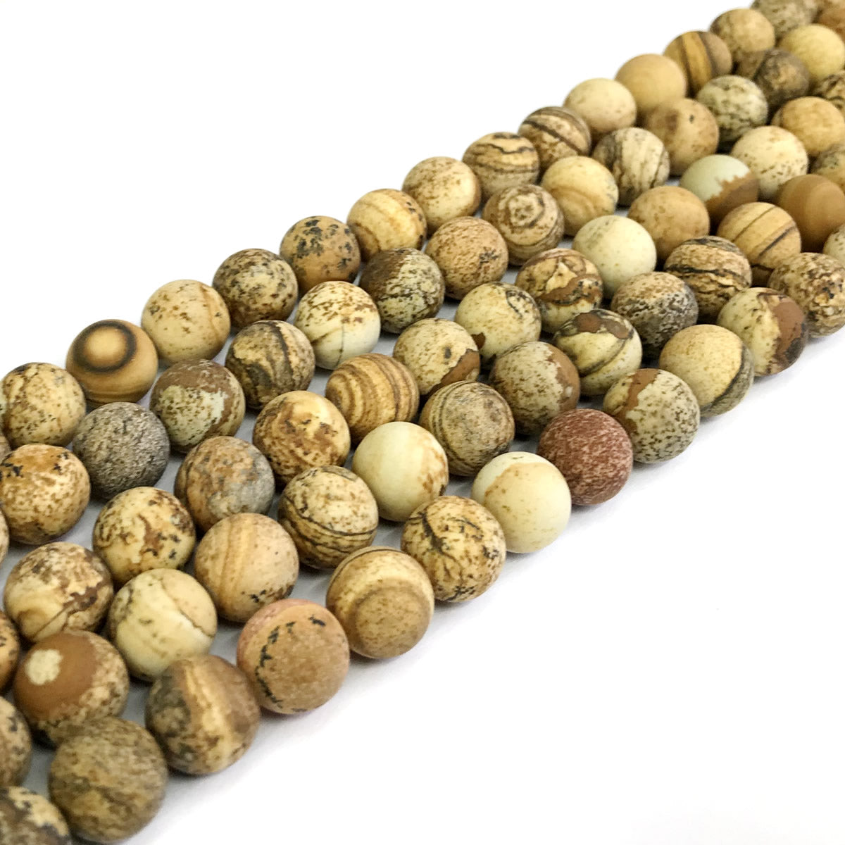 CJP243 Picture Jasper Beads Matte Round 10mm 15" Strand