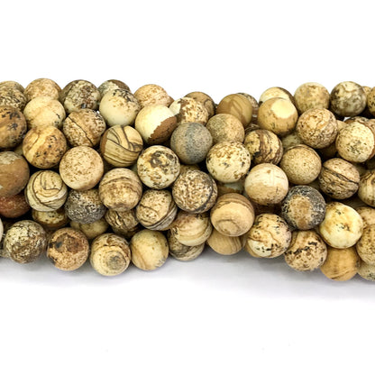 CJP243 Picture Jasper Beads Matte Round 10mm 15" Strand