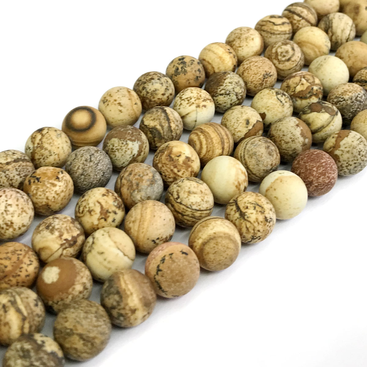 CJP244 Picture Jasper Beads Matte Round 12mm 15" Strand