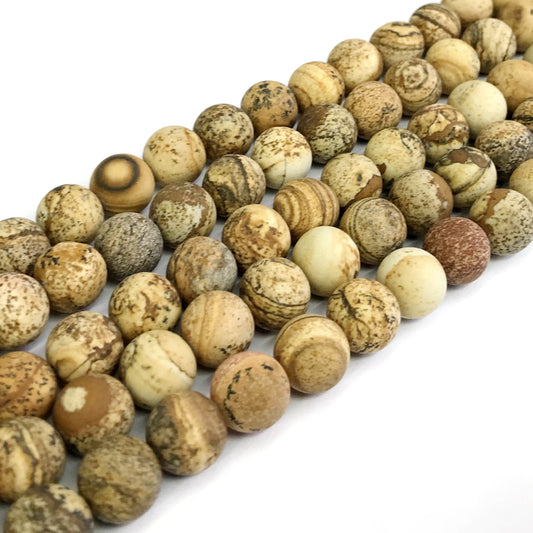 CJP244 Picture Jasper Beads Matte Round 12mm 15" Strand