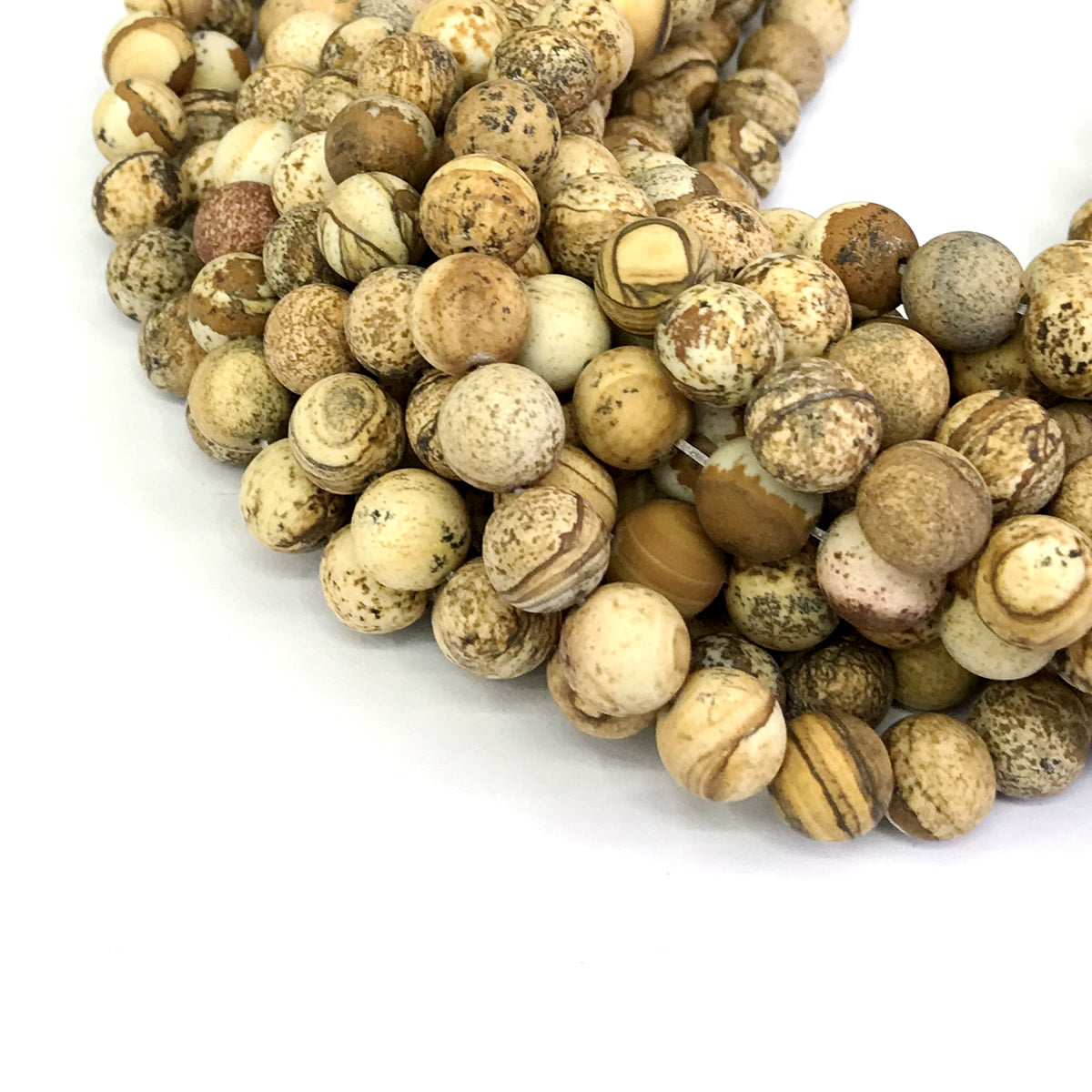 CJP244 Picture Jasper Beads Matte Round 12mm 15" Strand