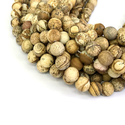 CJP244 Picture Jasper Beads Matte Round 12mm 15" Strand