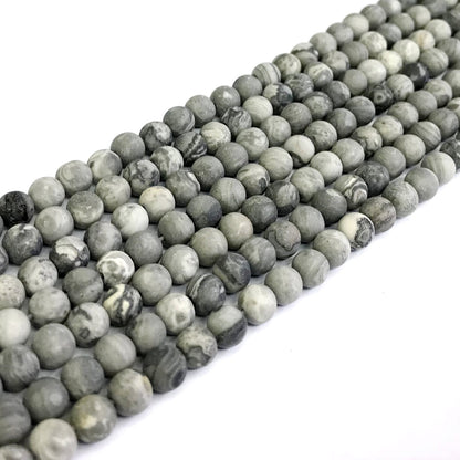 CJP256 Grey Picture Jasper Beads Matte Round 4mm 15" Strand