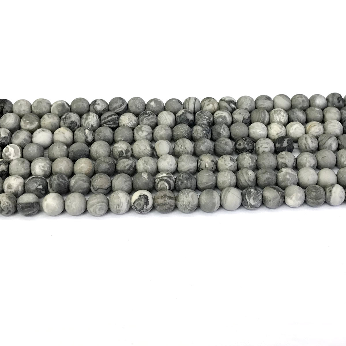 CJP256 Grey Picture Jasper Beads Matte Round 4mm 15" Strand