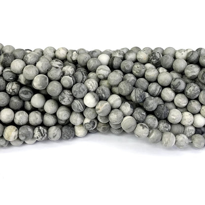 CJP256 Grey Picture Jasper Beads Matte Round 4mm 15" Strand