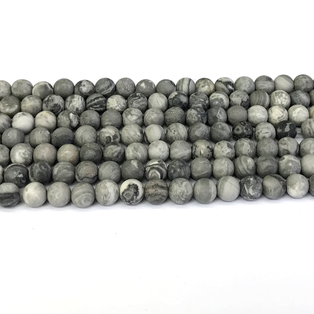 CJP257 Grey Picture Jasper Beads Matte Round 6mm 15" Strand