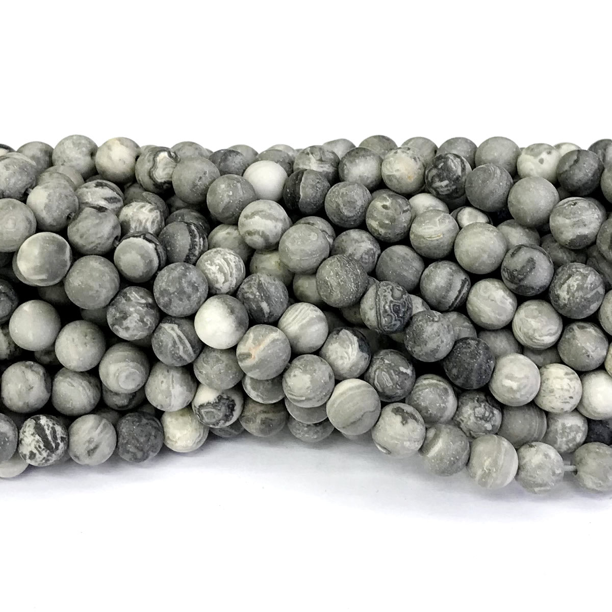 CJP257 Grey Picture Jasper Beads Matte Round 6mm 15" Strand