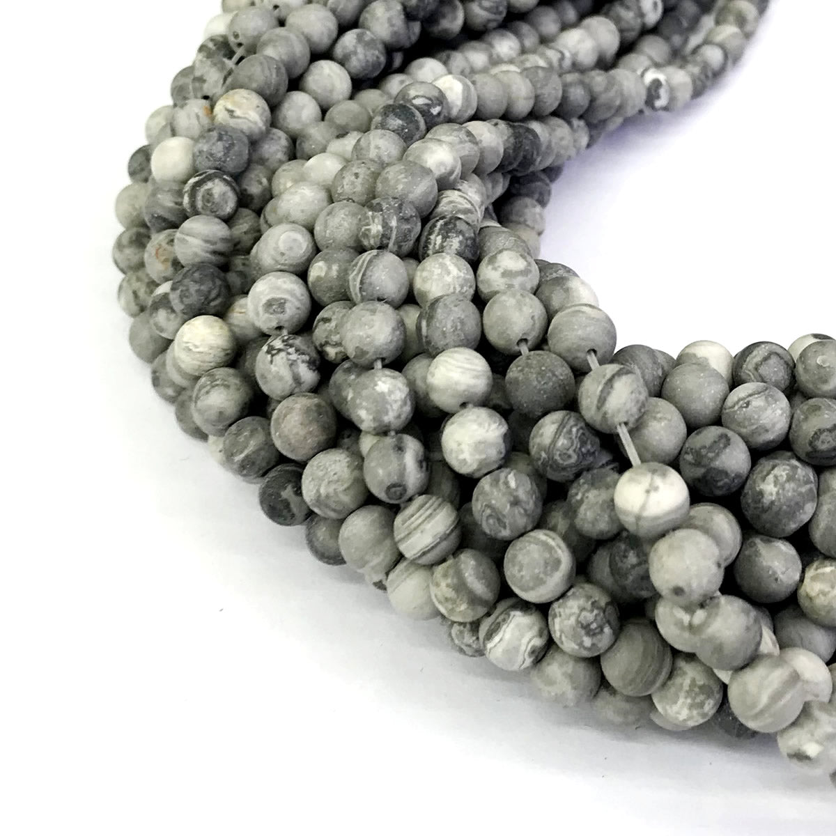 CJP257 Grey Picture Jasper Beads Matte Round 6mm 15" Strand