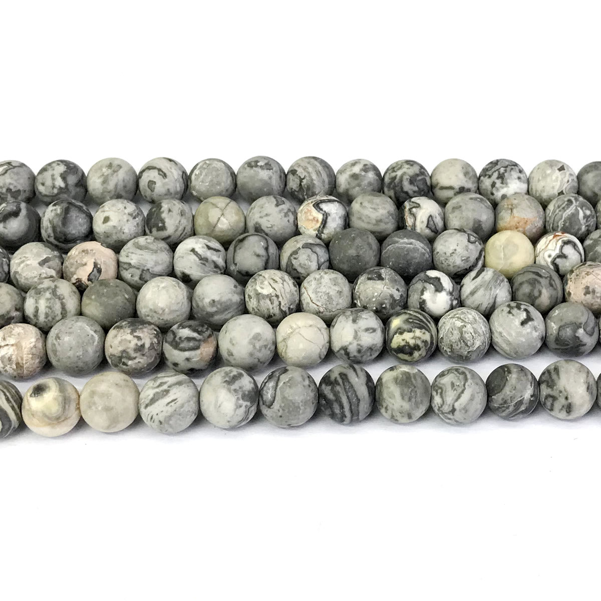 CJP258 Grey Picture Jasper Beads Matte Round 8mm 15" Strand