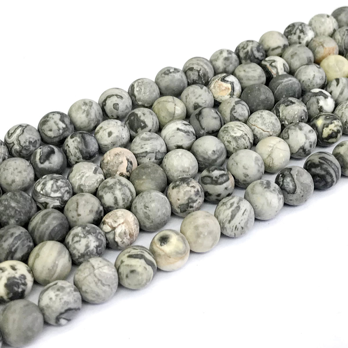 CJP259 Grey Picture Jasper Beads Matte Round 10mm 15" Strand