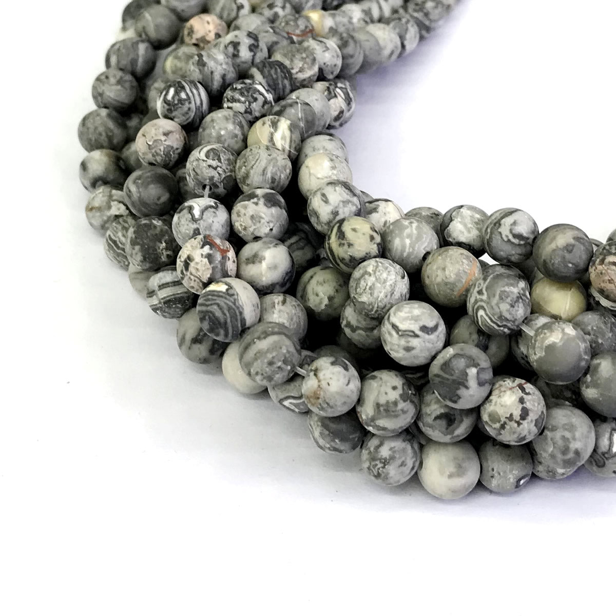 CJP259 Grey Picture Jasper Beads Matte Round 10mm 15" Strand