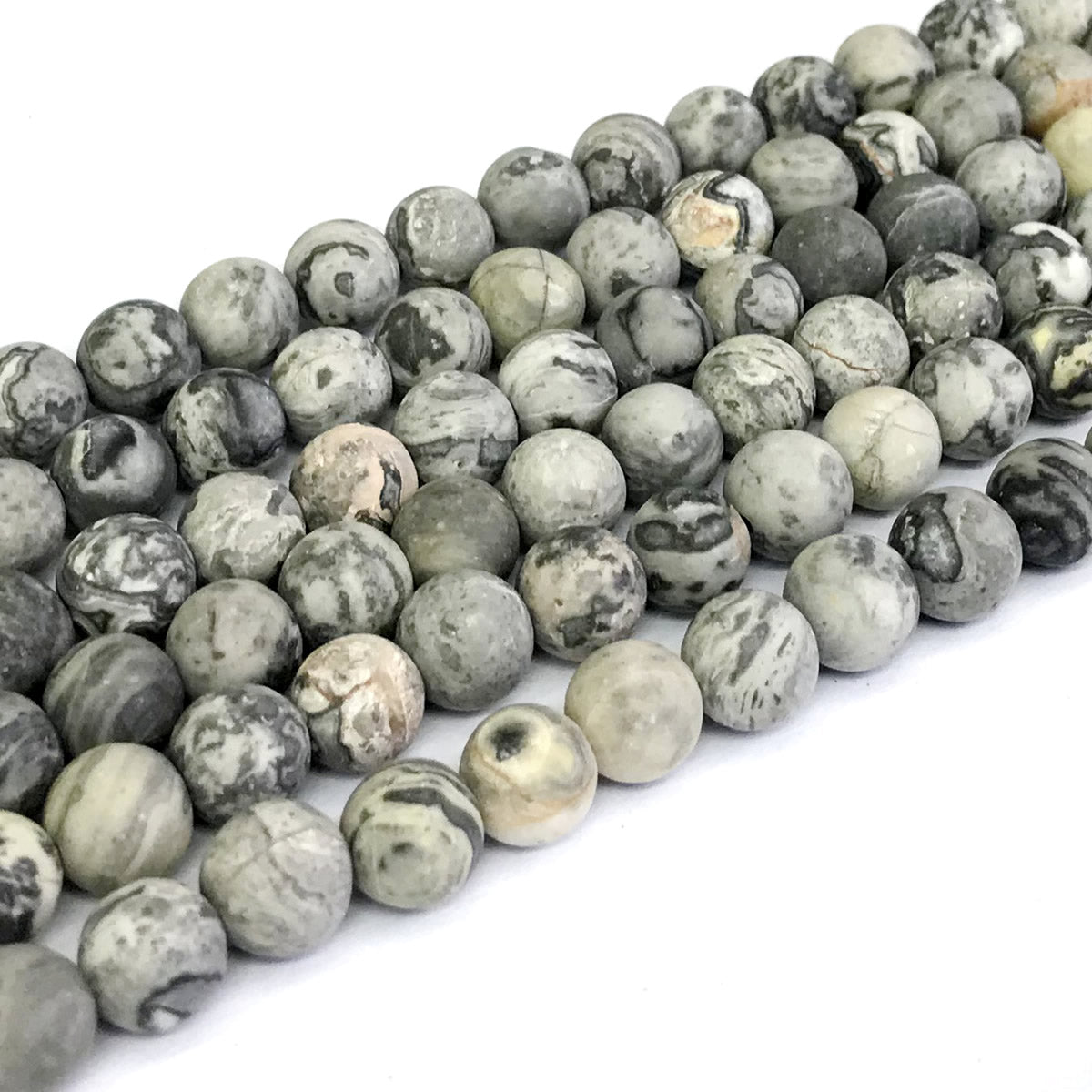 CJP260 Grey Picture Jasper Beads Matte Round 12mm 15" Strand