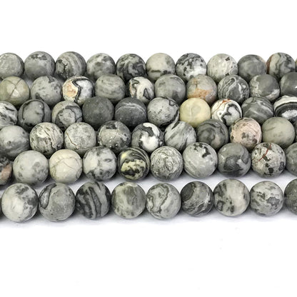 CJP260 Grey Picture Jasper Beads Matte Round 12mm 15" Strand