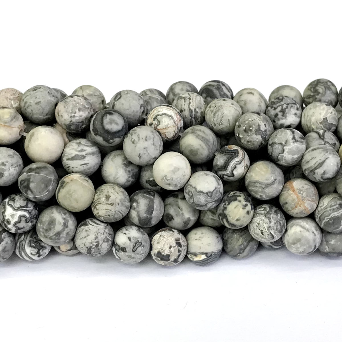 CJP260 Grey Picture Jasper Beads Matte Round 12mm 15" Strand