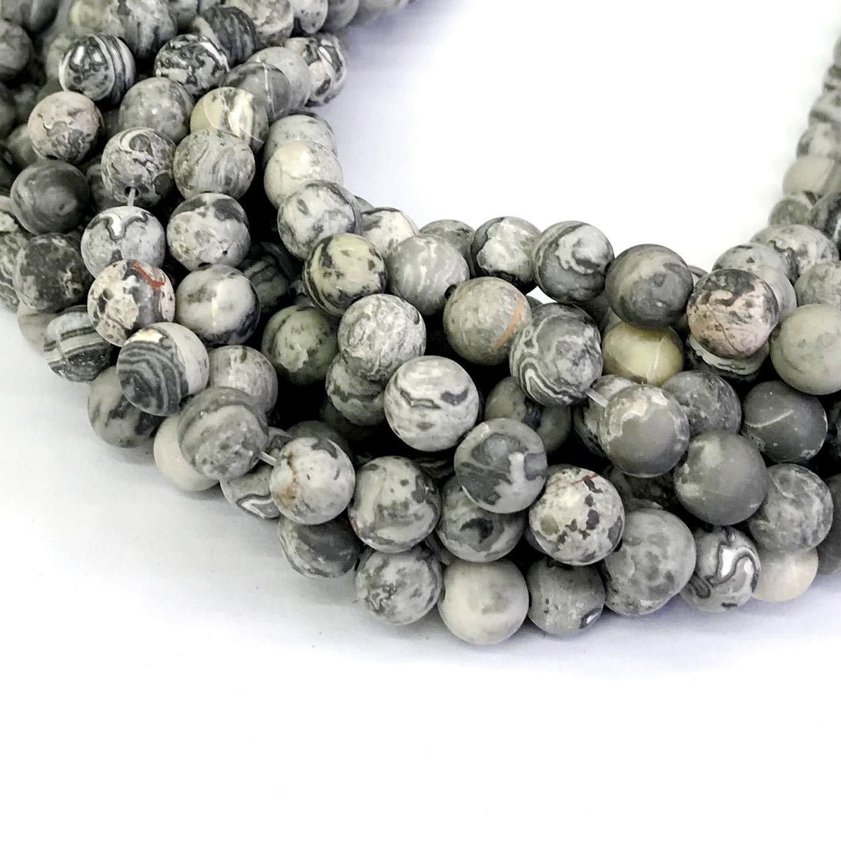 CJP260 Grey Picture Jasper Beads Matte Round 12mm 15" Strand