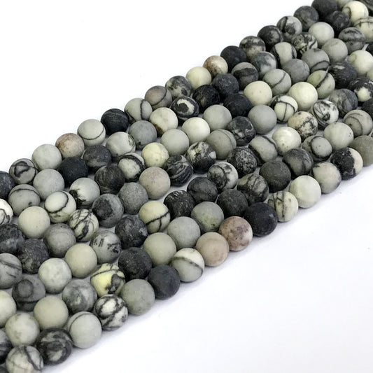 CJP262 Black Net Jasper Beads Matte Round 4mm 15" Strand