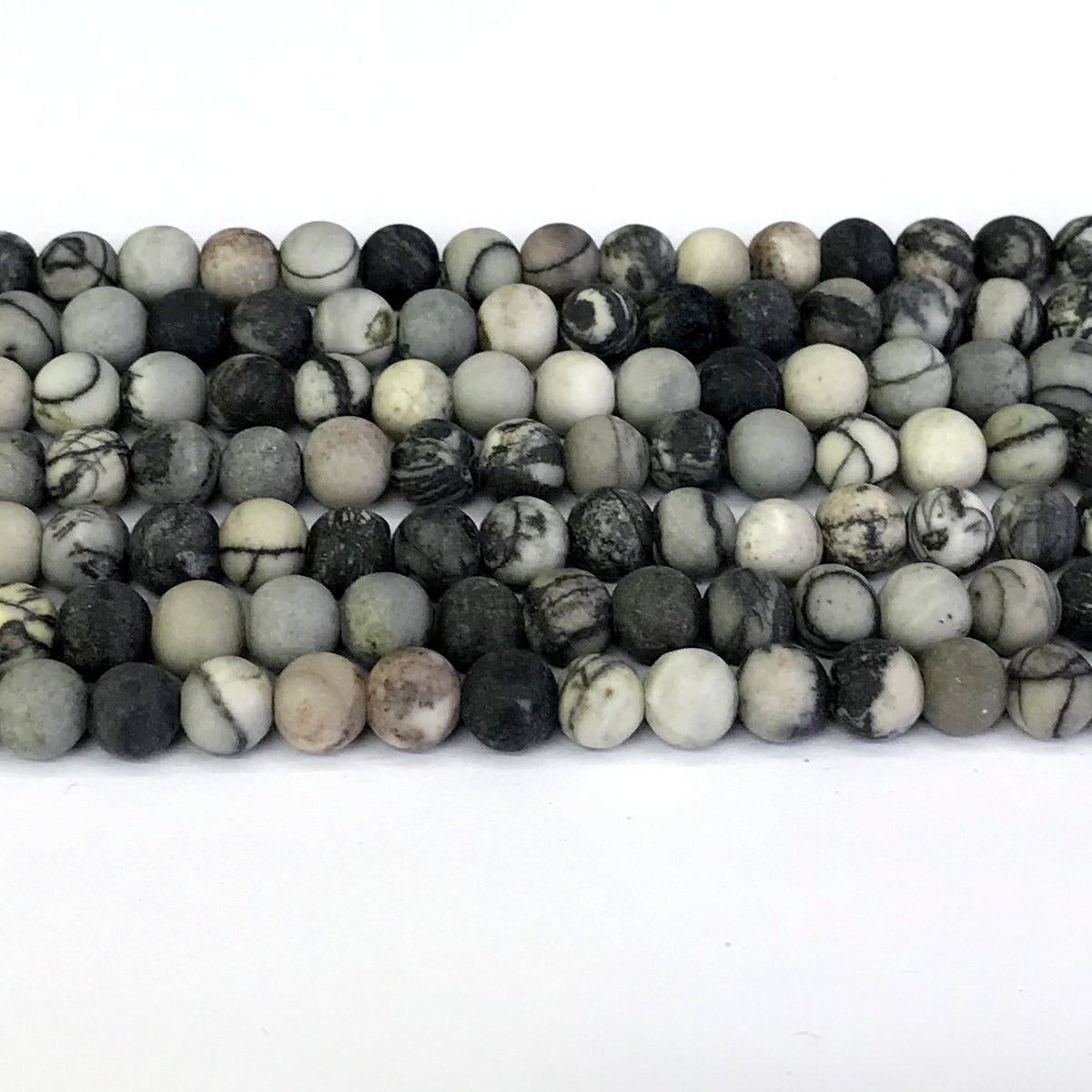 CJP262 Black Net Jasper Beads Matte Round 4mm 15" Strand