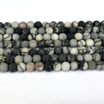 CJP262 Black Net Jasper Beads Matte Round 4mm 15" Strand