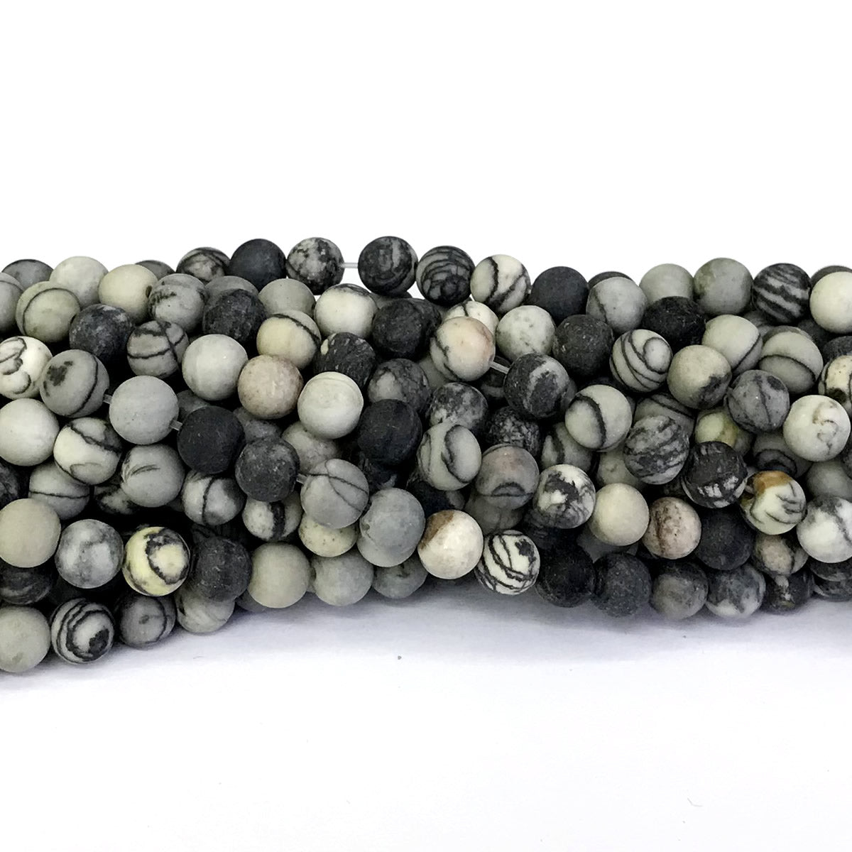 CJP262 Black Net Jasper Beads Matte Round 4mm 15" Strand