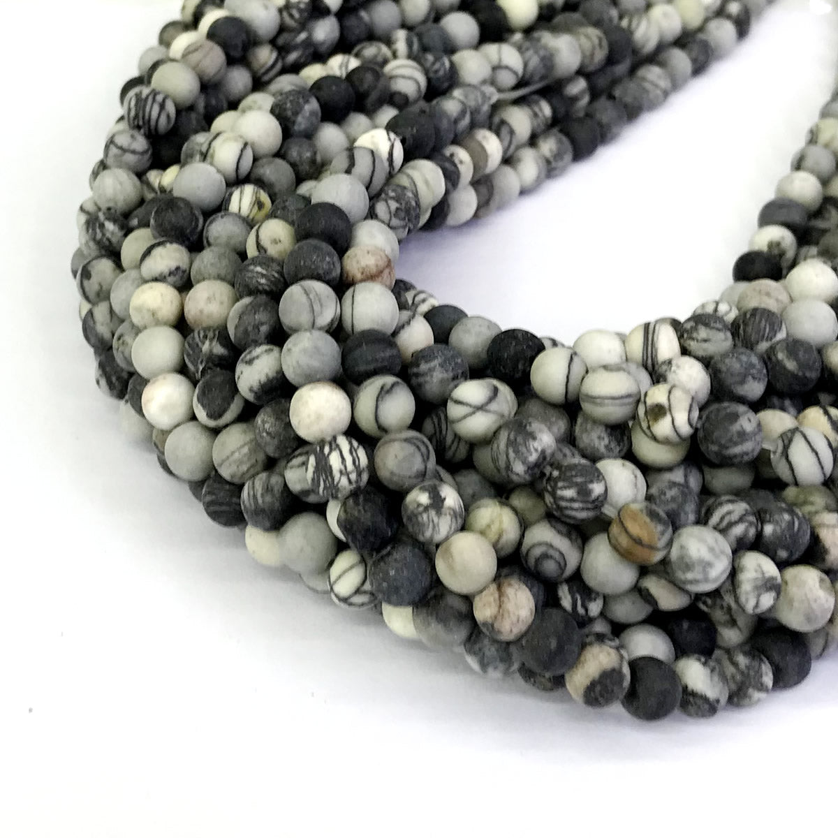 CJP262 Black Net Jasper Beads Matte Round 4mm 15" Strand