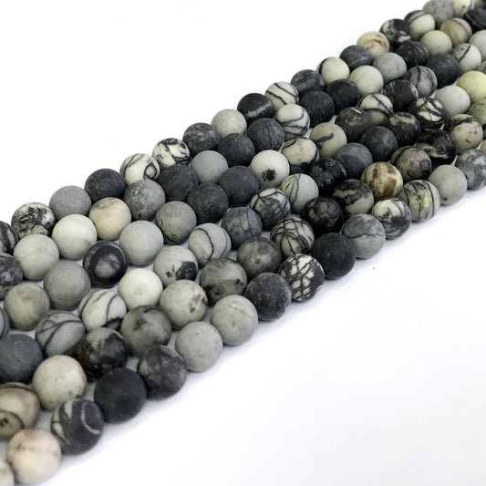 CJP263 Black Net Jasper Beads Matte Round 6mm 15" Strand