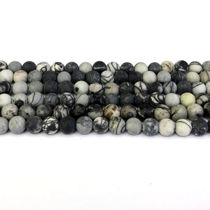 CJP263 Black Net Jasper Beads Matte Round 6mm 15" Strand