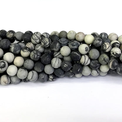 CJP263 Black Net Jasper Beads Matte Round 6mm 15" Strand