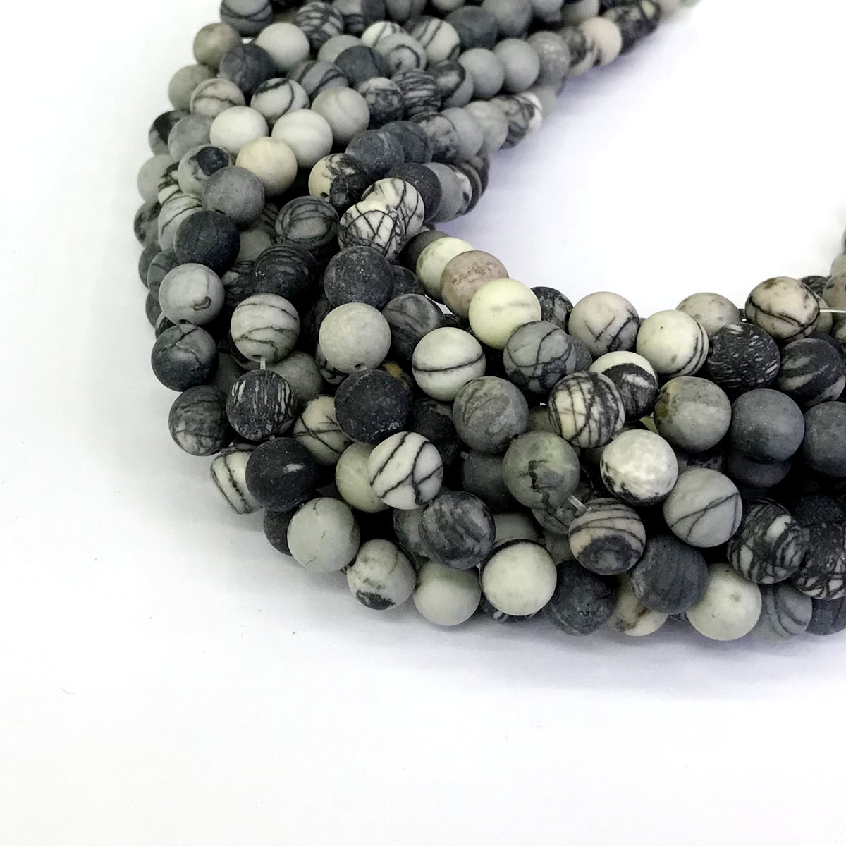 CJP263 Black Net Jasper Beads Matte Round 6mm 15" Strand