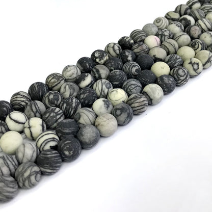 CJP264 Black Net Jasper Beads Matte Round 8mm 15" Strand