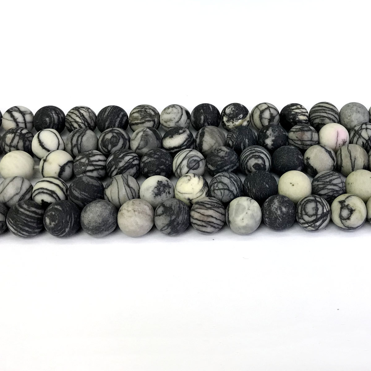 CJP264 Black Net Jasper Beads Matte Round 8mm 15" Strand