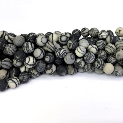 CJP264 Black Net Jasper Beads Matte Round 8mm 15" Strand