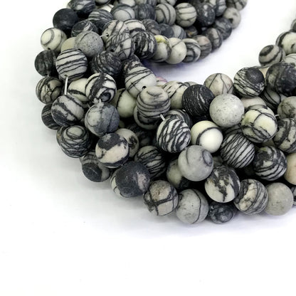 CJP264 Black Net Jasper Beads Matte Round 8mm 15" Strand